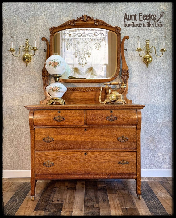 Sold Antique Tiger Oak Dresser Vintage Re Stored Victorian Etsy