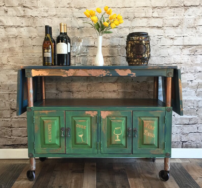 SOLD Rustic Industrial serving wagon beverage tea cart rolling buffet
