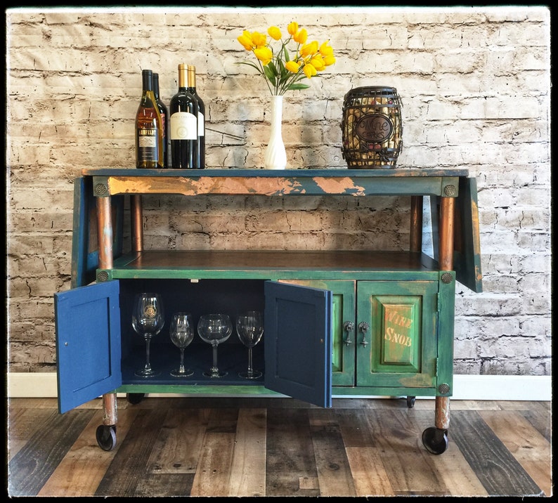 SOLD Rustic Industrial serving wagon beverage tea cart rolling buffet