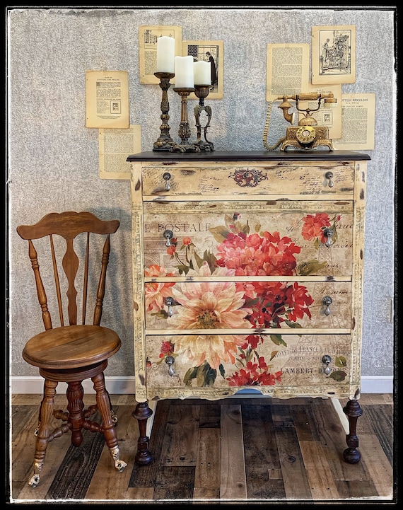 Sold Hand Painted Antique Floral Dresser Etsy