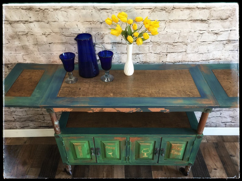 SOLD Rustic Industrial serving wagon beverage tea cart rolling buffet
