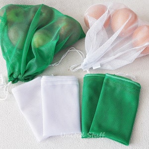 Reusable Produce Bags 3-Pack White or Green Eco Friendly Light Weight Grocery Mesh Farmers Market Net Fruit Veggie Bag Housewarming Gift