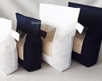 Bulk Produce Bags with Window Reusable Food Storage ECO Vegan Bags Zero Waste Home White/Navy Cotton Bag Hook and Loop Closure Gift for Mom