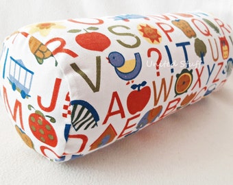 Alphabeth Print Neckroll Cover 6"x16" Cylinder Pillow Case + Insert for Yoga Bolster Neck Back Support Kid’s Room Accent Decorative Pillow