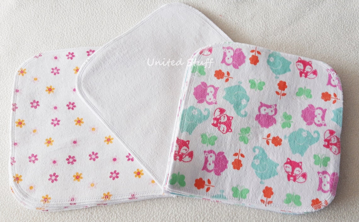 Baby Wipes Set of 24 Washable Reusable Cotton Flannel Double Layer Soft ...