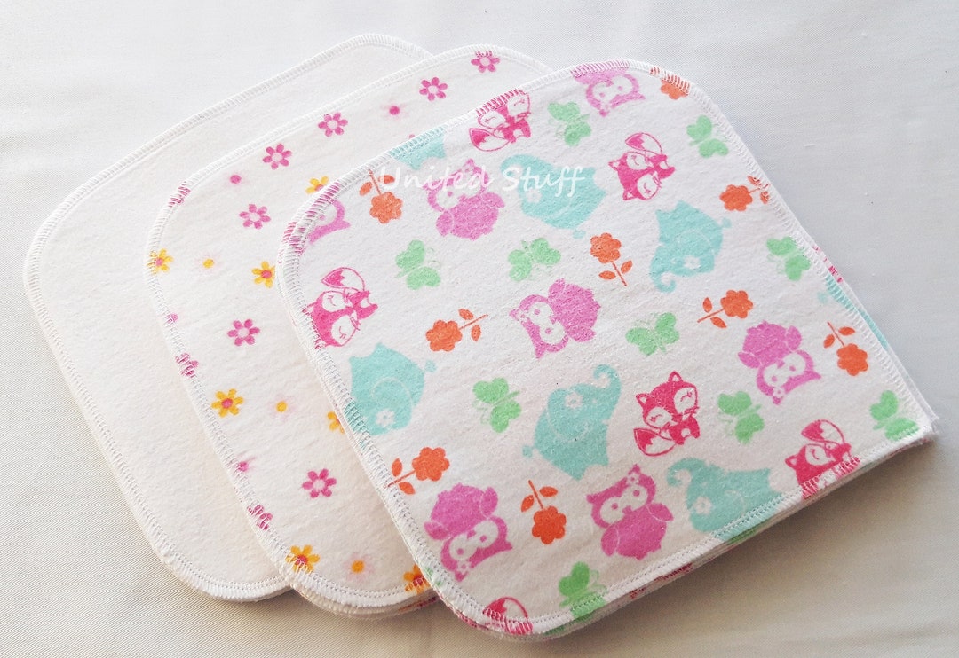 Baby Wipes Set of 24 Washable Reusable Cotton Flannel Double Layer Soft ...