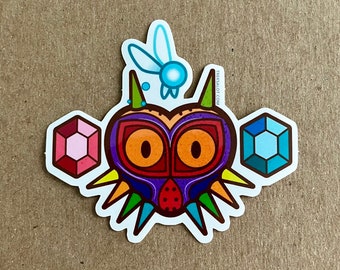 Video Game Sticker 3.3" - Pop Culture Decal - Legendary Mask - Japanese Game Art - Water Bottle Sticker - Waterproof Decal - Die Cut Art