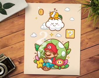 11x14 Red Plumber Print - Nintendo Design - Pop Culture Art - Video Game Illustration - Retro 80s Art Print - Kids Bedroom Decor - Miyazaki