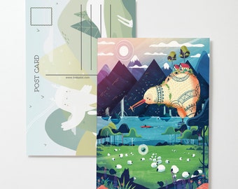 5x7 Cute Kiwi Postcard - New Zealand Card - Mountain Wall Art - Landscape Decor - Cool Stationary - Gift for Friend - Nursery Room Decor