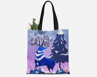 Reindeer Tote Bag - Animal Canvas Bag - Scandinavian Print - Woodland Nature Art - Deer Shopping Bag - Whimsical Animal Art - Miyazaki Print