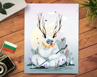 11x14 Yeti Yoga Print - Scandinavian Art - Studio Ghibli Animal - Nordic Art Design - Monster Art Print - Nursery Decor - Kids Bedroom Decor