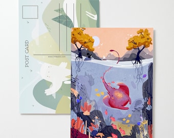 5x7 Manta Ray Postcard - Sea Life Card - Stingray Ocean Print - Animal Illustration - Gift for Kids - Nursery Room Decor - Studio Ghibli Art