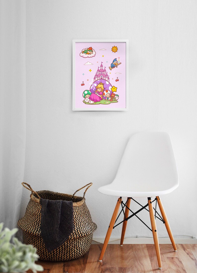 11x14 Pink Princess Print Nintendo Design Cute Toadstool Art Bowser Art Print Pop Culture Kids Bedroom Decor Studio Ghibli Art image 3