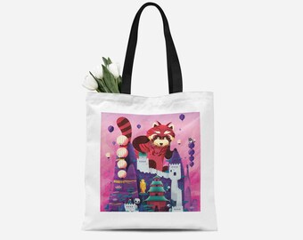 Raccoon Shopping Bag - Red Panda Tote Bag - Panda Canvas Bag - Whimsical Animal Bag - Studio Ghibli Art - Gift For Her - China Great Wall