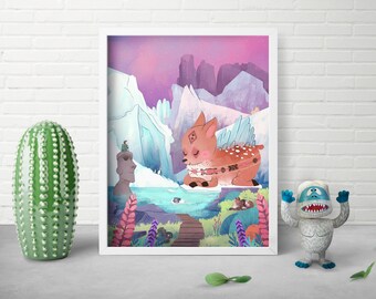 8x10 Fantasy Winter Print - Patagonia Decor - Studio Ghibli Art - Nature Glacier Print - Whimsical Wall Art - Kids Bedroom Decor - Miyazaki