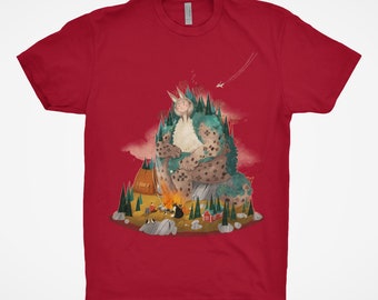 Giant Lynx T-Shirt - Cute Woodland Tee - Campfire Shirt - Forest Animal Art - DTG Unisex Next Level - Nature Illustration - Birthday Gift
