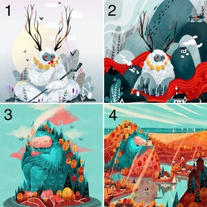 5x7 5 Postcard Set Cute Animal Card Nature Print Illustrated Print Nursery Decor Cool Stationary Gift for Friend Bedroom Art image 2