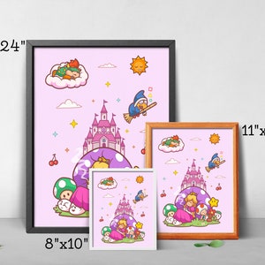 11x14 Pink Princess Print Nintendo Design Cute Toadstool Art Bowser Art Print Pop Culture Kids Bedroom Decor Studio Ghibli Art image 5