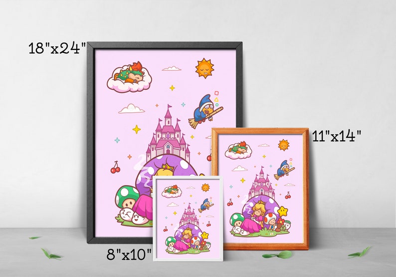 11x14 Pink Princess Print Nintendo Design Cute Toadstool Art Bowser Art Print Pop Culture Kids Bedroom Decor Studio Ghibli Art image 5