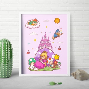 11x14 Pink Princess Print Nintendo Design Cute Toadstool Art Bowser Art Print Pop Culture Kids Bedroom Decor Studio Ghibli Art image 2