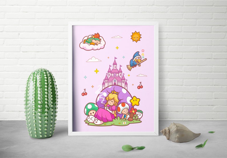 11x14 Pink Princess Print Nintendo Design Cute Toadstool Art Bowser Art Print Pop Culture Kids Bedroom Decor Studio Ghibli Art image 2