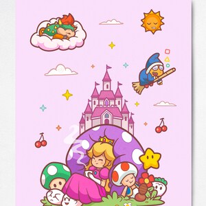 11x14 Pink Princess Print Nintendo Design Cute Toadstool Art Bowser Art Print Pop Culture Kids Bedroom Decor Studio Ghibli Art image 4