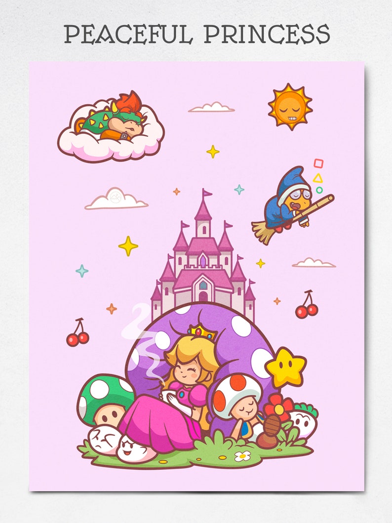 11x14 Pink Princess Print Nintendo Design Cute Toadstool Art Bowser Art Print Pop Culture Kids Bedroom Decor Studio Ghibli Art image 4