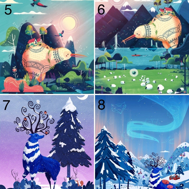 5x7 5 Postcard Set Cute Animal Card Nature Print Illustrated Print Nursery Decor Cool Stationary Gift for Friend Bedroom Art image 3