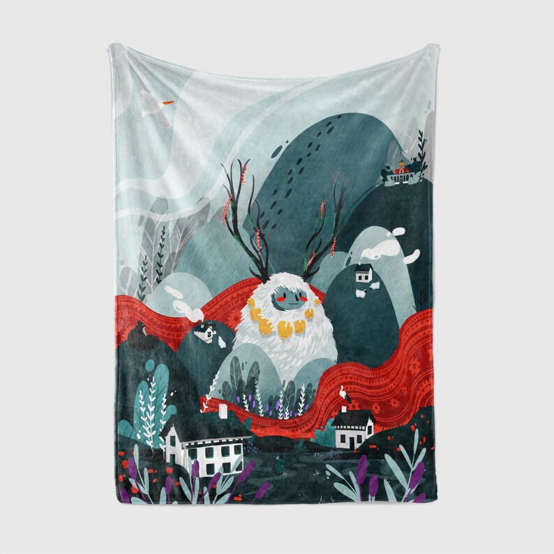 Yeti Monster Blanket Scandinavian Throw Miyazaki Fleece Etsy