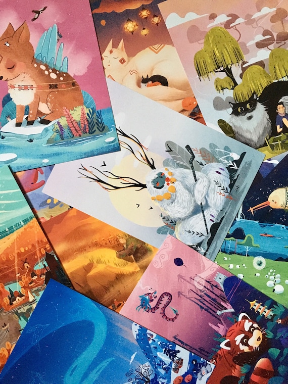 5x7 10 Postcard Set Fun Animal Card Studio Ghibli Nature Art Print Nursery  Decor Cool Stationary Gift for Friend Bedroom Art 