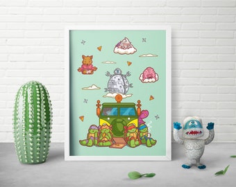8x10 Karate Turtles Print - Nintendo Design - Pop Culture Art - Morning Cartoon Art - Retro 80s Art Print - Kids Bedroom Decor - Miyazaki