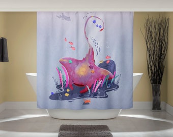 Manta Ray Curtain - Fun Shower Curtain - Ocean Nature Art - Whimsical Animal Art - Sea Life Design - Underwater Seascape - Bathroom Decor