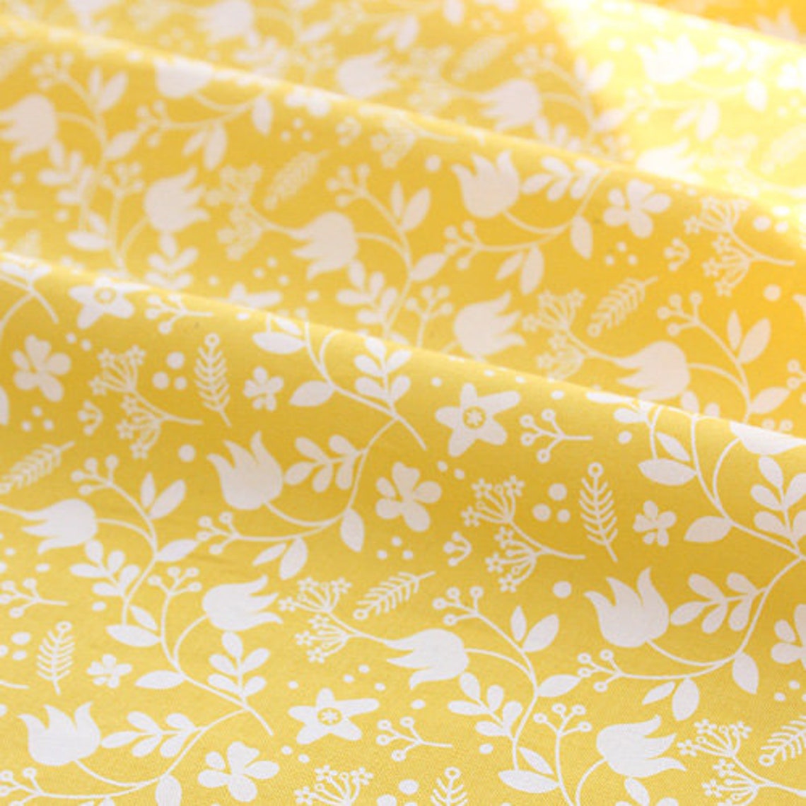 Yellow Flower Pattern Cotton Fabric by Yard Etsy