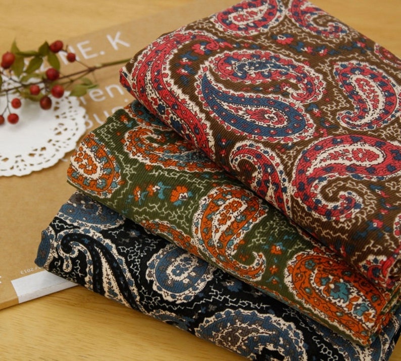 Paisley pattern Corduroy Fabric 3 colours by Yard Etsy