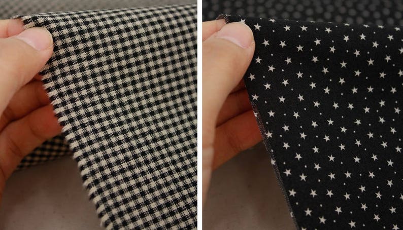 Black Solid and Check and Star Pattern Cotton Fabric set of 3 Fat Quarters bundle