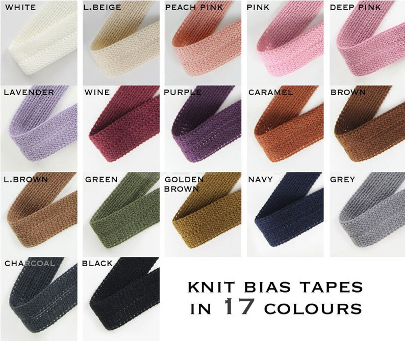 Knit Bias binding Tape by 4 yards 3.6m in 17 Colours Etsy