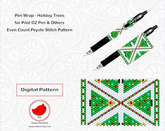 Holiday Trees, Peyote Bead Pen Wrap Pattern, Peyote Bead Pattern, Beadweaving Tutorial, Happy Birthday Gift for Friend
