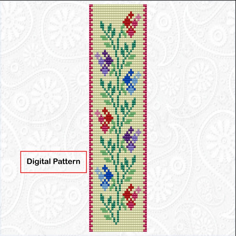 Springtime Bead Loom Bracelet Pattern DIY Bookmark Square Etsy