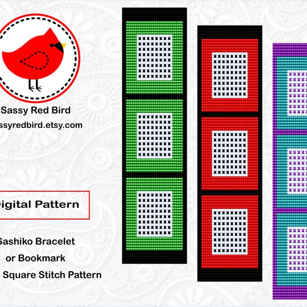 Sashiko, Bead Loom Bracelet Pattern, DIY Bookmark, Square Stitch Bead Pattern, Beadweaving Tutorial, Happy Birthday Gift for Mom