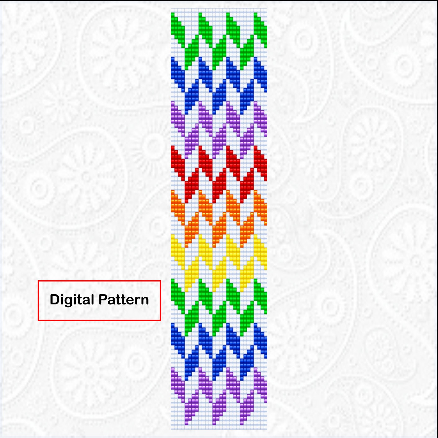 An easy beading pattern for a bead loom or square stitch bracelet and beaded bookmark. Chevron Bracelet or Bookmark Pattern