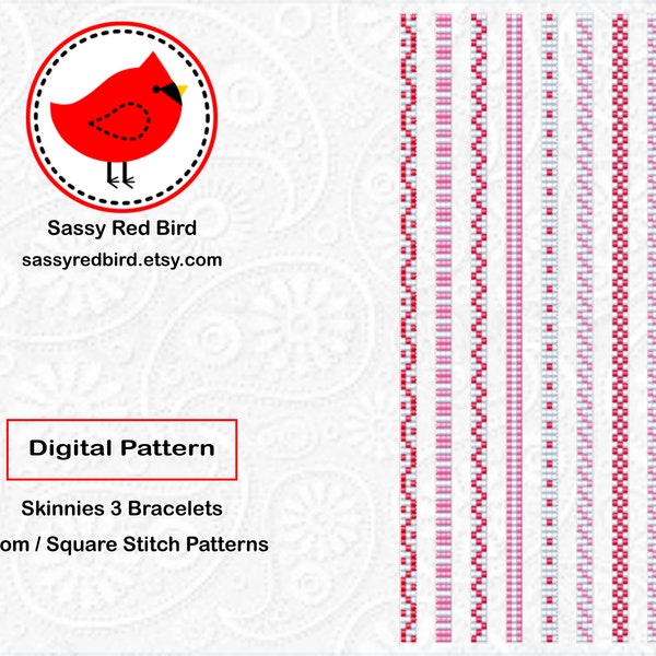 Skinnies 3, Bead Loom Bracelet Pattern, Square Stitch Bead Pattern, Skinny Bracelet, Beadweaving Tutorial, Happy Birthday Gift for Her