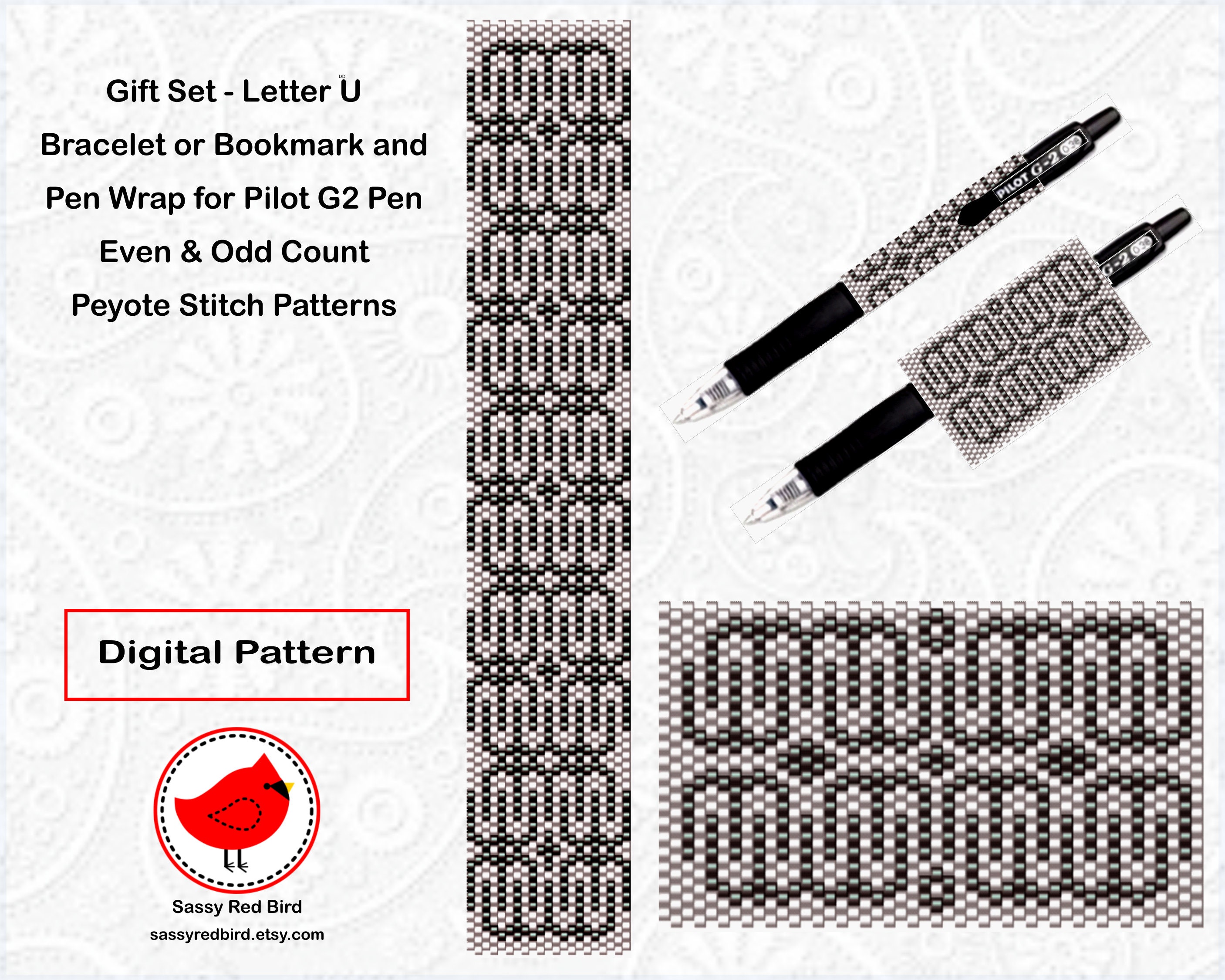 Letter U Gift Set Peyote Bead Bracelet Pattern DIY Bookmark 
