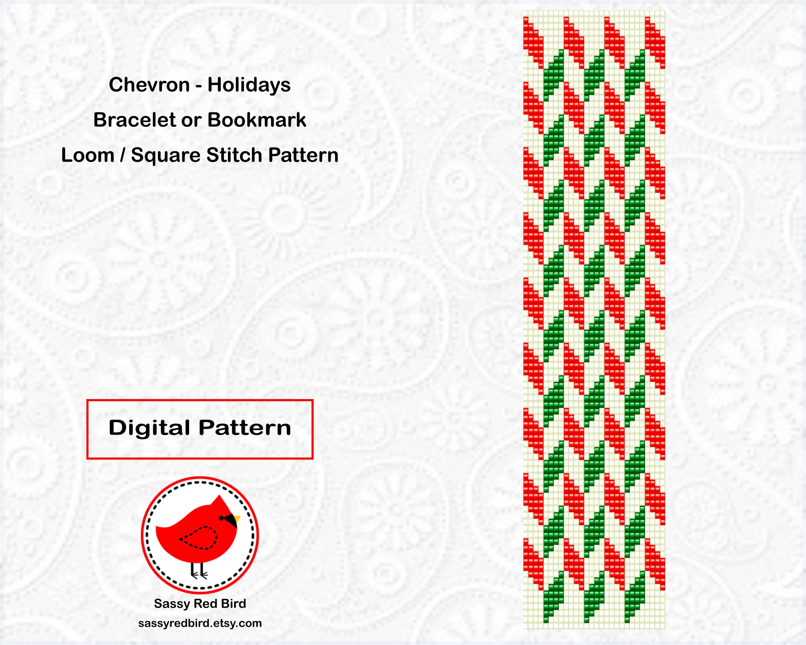ChevronHolidays Bead Loom Bracelet Pattern DIY Bookmark Etsy.de