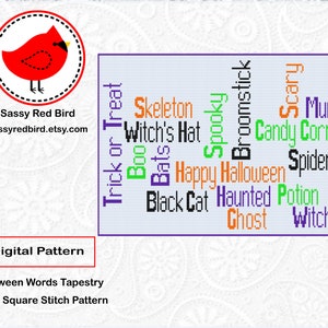 Halloween Words, Bead Tapestry Pattern, Bead Loom Tapestry, Square Stitch Bead Pattern, Beadweaving Tutorial, Happy Birthday Gift for Mom
