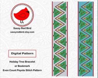 Holiday Trees, Peyote Bead Bracelet Pattern, DIY Bookmark, Beadweaving Tutorial, Happy Birthday Gift for Mom