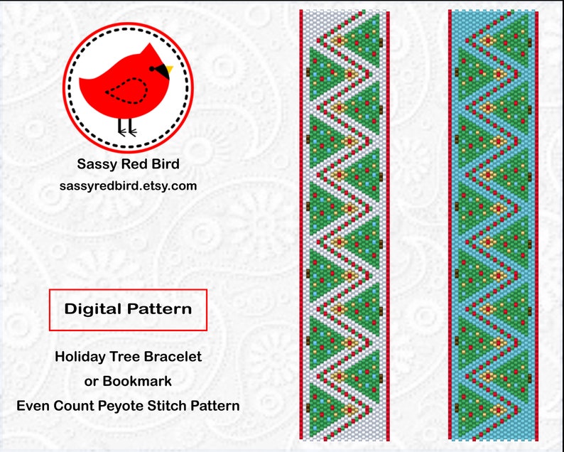 Holiday Trees, Peyote Bead Bracelet Pattern, DIY Bookmark, Beadweaving Tutorial, Happy Birthday Gift for Mom image 1