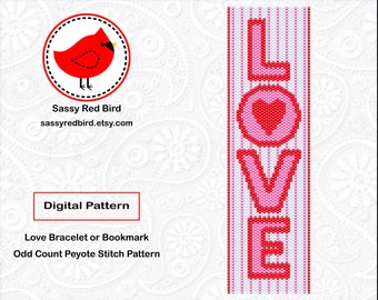 Love, Peyote Bead Bracelet Pattern, DIY Bookmark, Valentine Bracelet, Beadweaving Tutorial, Happy Birthday Gift for Mom