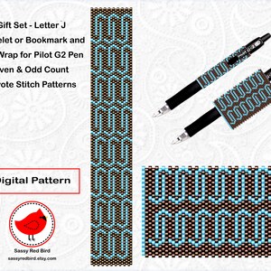 Conjunto de regalo de letra J, patrón de pulsera de cuentas de peyote, marcador de bricolaje, patrón de envoltura de pluma de cuentas de peyote, regalo de feliz cumpleaños para compañero de trabajo