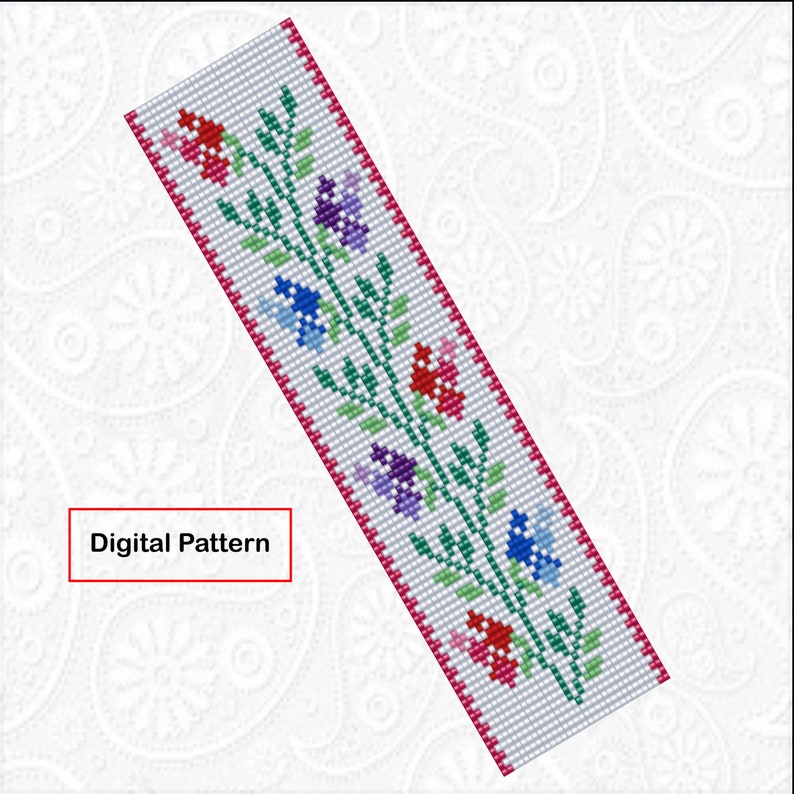 Springtime Bead Loom Bracelet Pattern DIY Bookmark Square Etsy