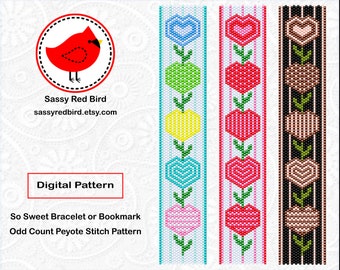 So Sweet, Peyote Bead Bracelet Pattern, DIY Bookmark, Valentine Bracelet, Beadweaving Tutorial, Happy Birthday Gift for Mom